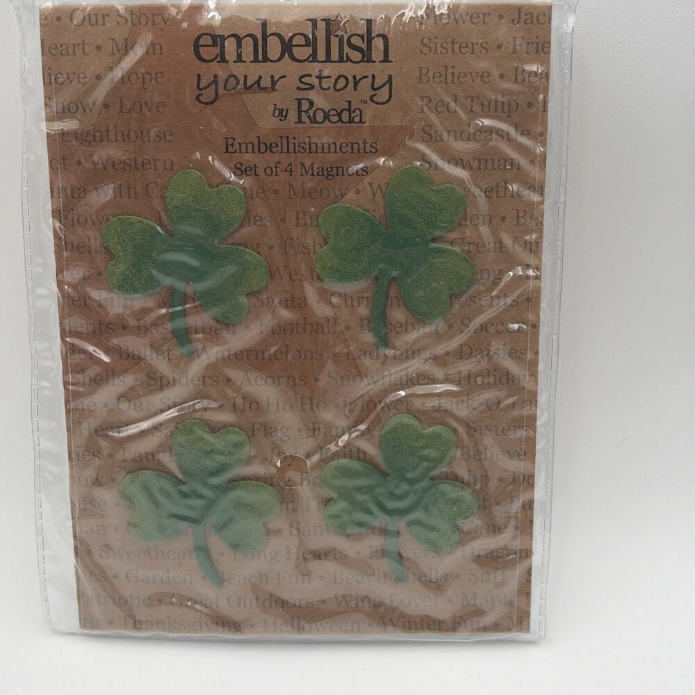 Embellish Your Story by Roeda #18971 Shamrock Magnets set of 4 Irish Clover